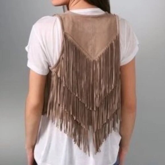TORN by RONNY KOBO Vintage Leather Suede Fringe Vest Rodeo Western Top - Picture 3 of 6